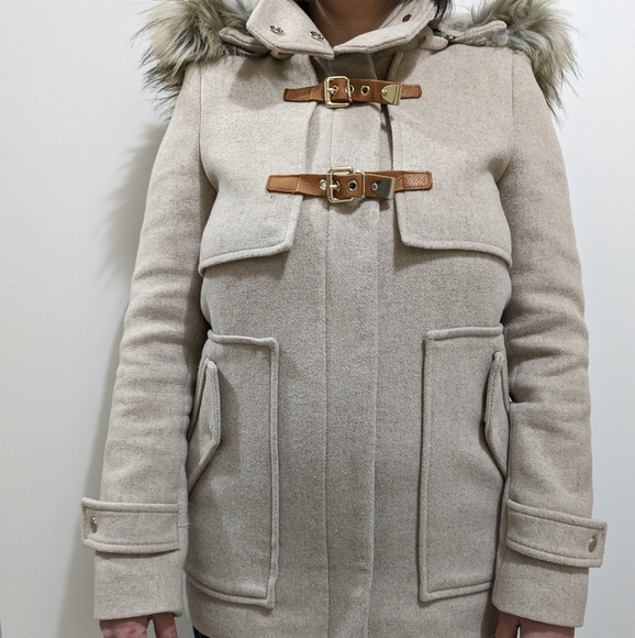 Zara Wool Blend Coat with Faux Fur Hood, Size Small - Picture 16 of 16